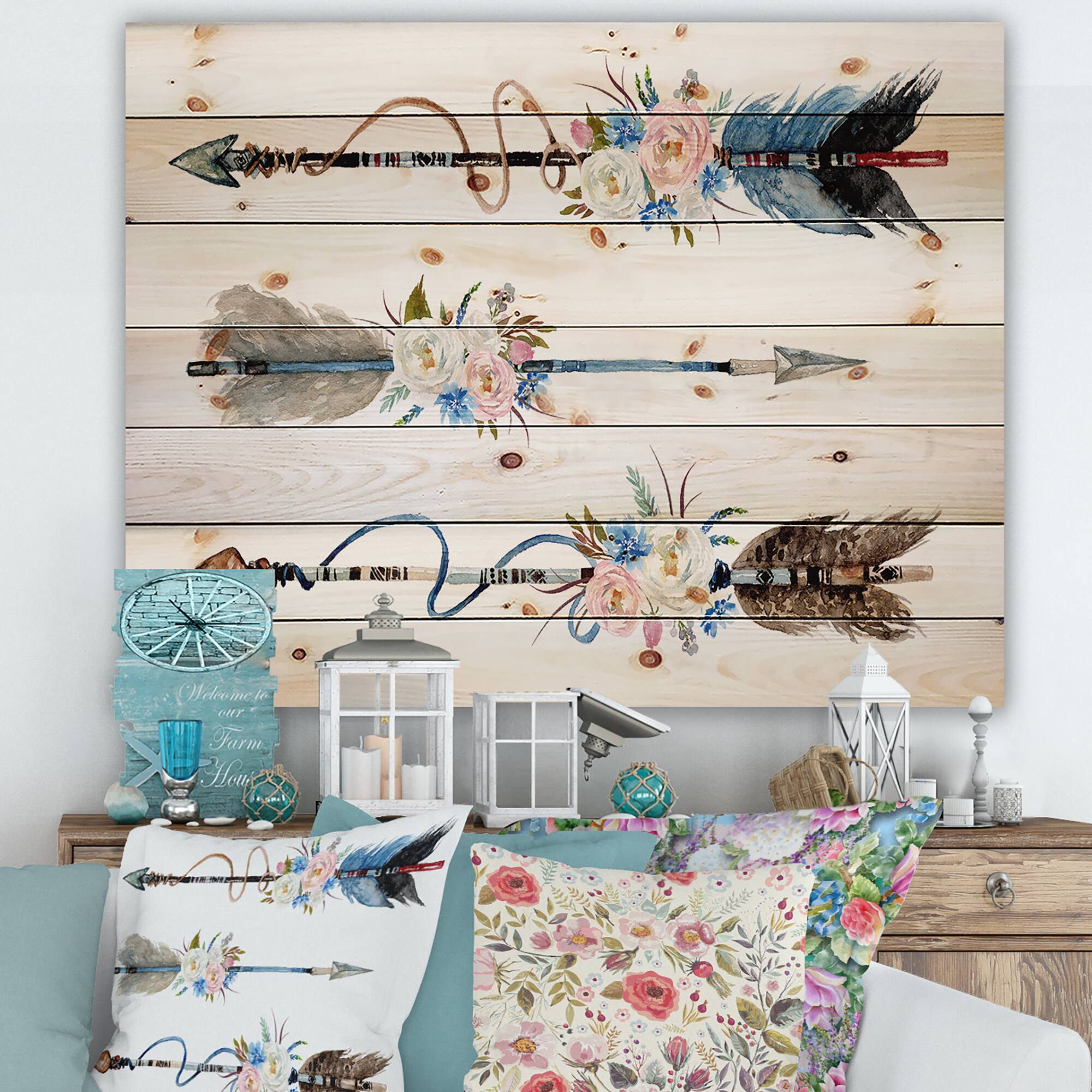 Designart - Ethnic Feathers and Flowers On Native Arrows I